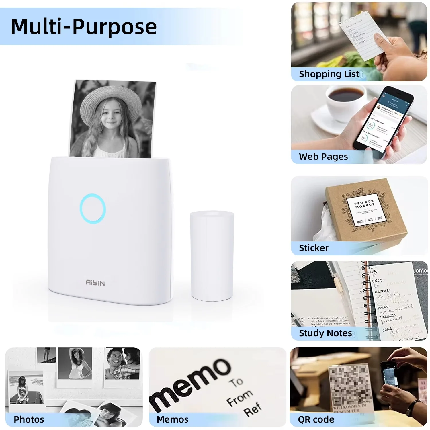 10PCS Aiyin New Arrival 2-Inch Pocket Bluetooth Thermal Printer Portable Inkless Mini Photo Color Sticker Label Makers Wireless