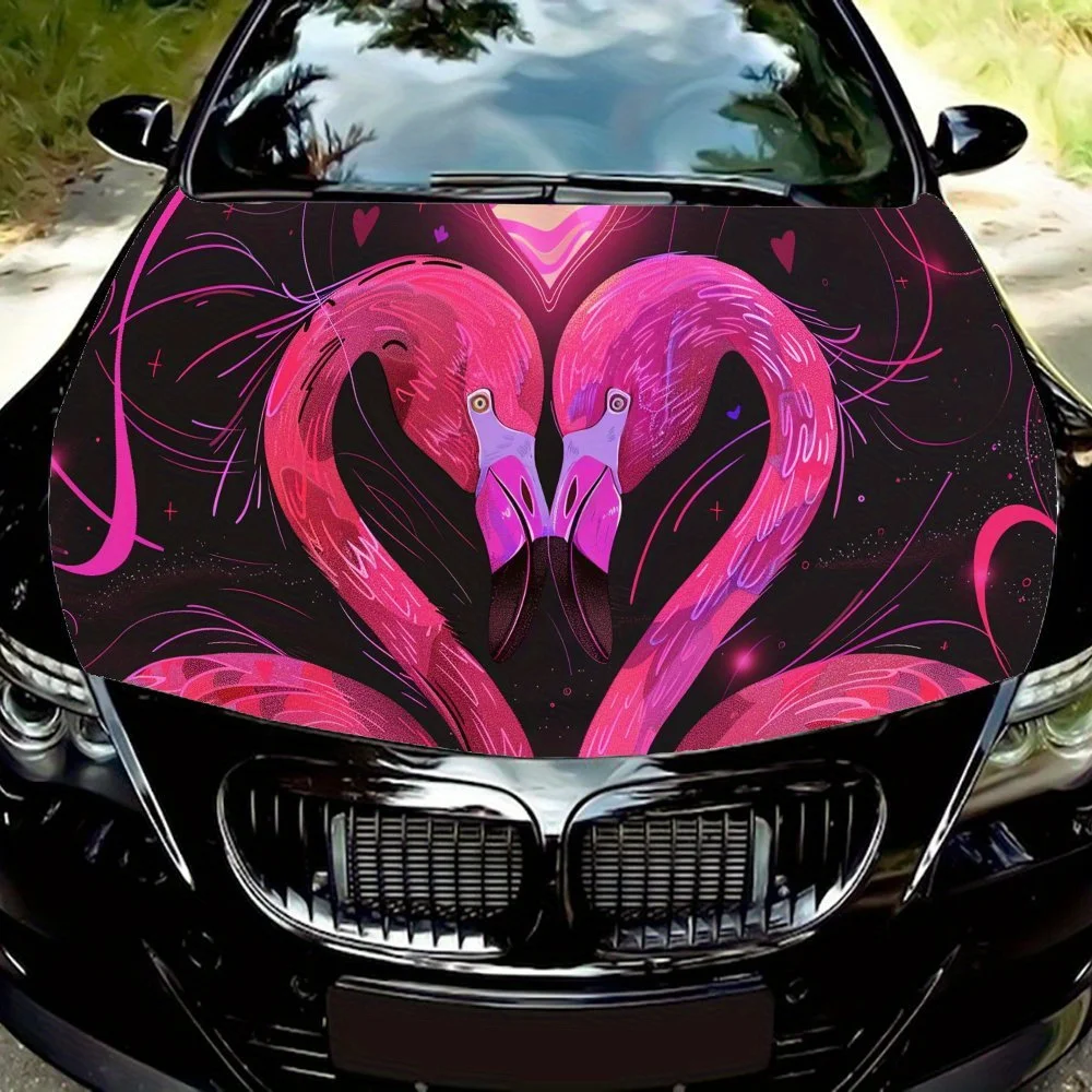 

Double Pink Flamingo car hood stickers, waterproof self-adhesive, scratch resistant, easy to stick, durable car PVC stickers, ca
