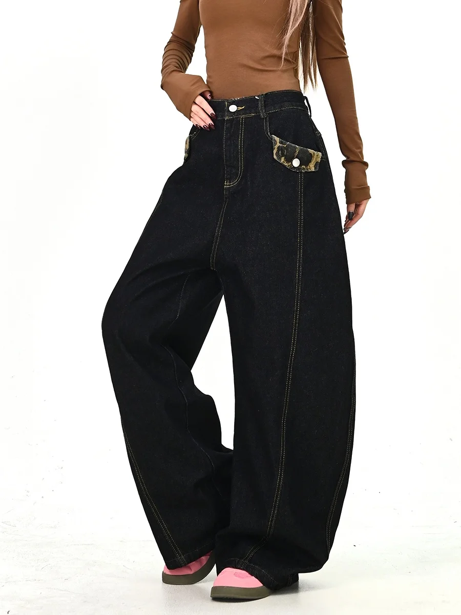 

Женские свободные джинсы-бойфренды с широкими штанинами, весна 2026, с нашивками, повседневные, удобные, износостойкие, в уличном стиле
