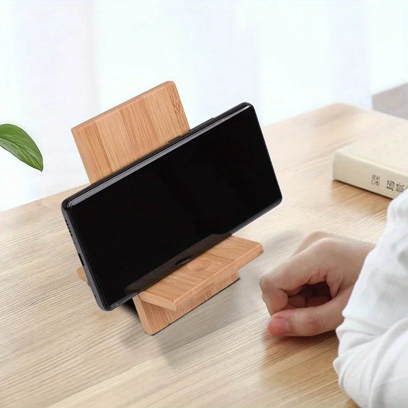 

1pc Bamboo Wood Mobile Stand: Portable, Adjustable & Compatible with All Smartphones & Tablets!