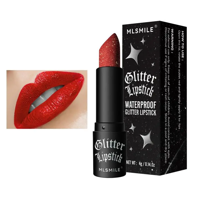 Glitter Lipstick Non-fading Halloween Matte Lip Balm Waterproof Lip Glitter Sparkly Lipstick For Women Glitter Lipstick For Mom