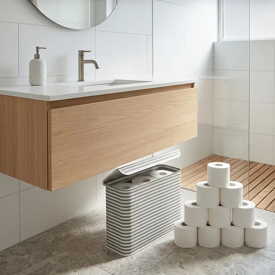 1pc Foldable Toilet Paper Storage Box, Tissue Organizer, Portable Roll Paper Storage Supplies for Bathroom, Under Sink XJM view 6