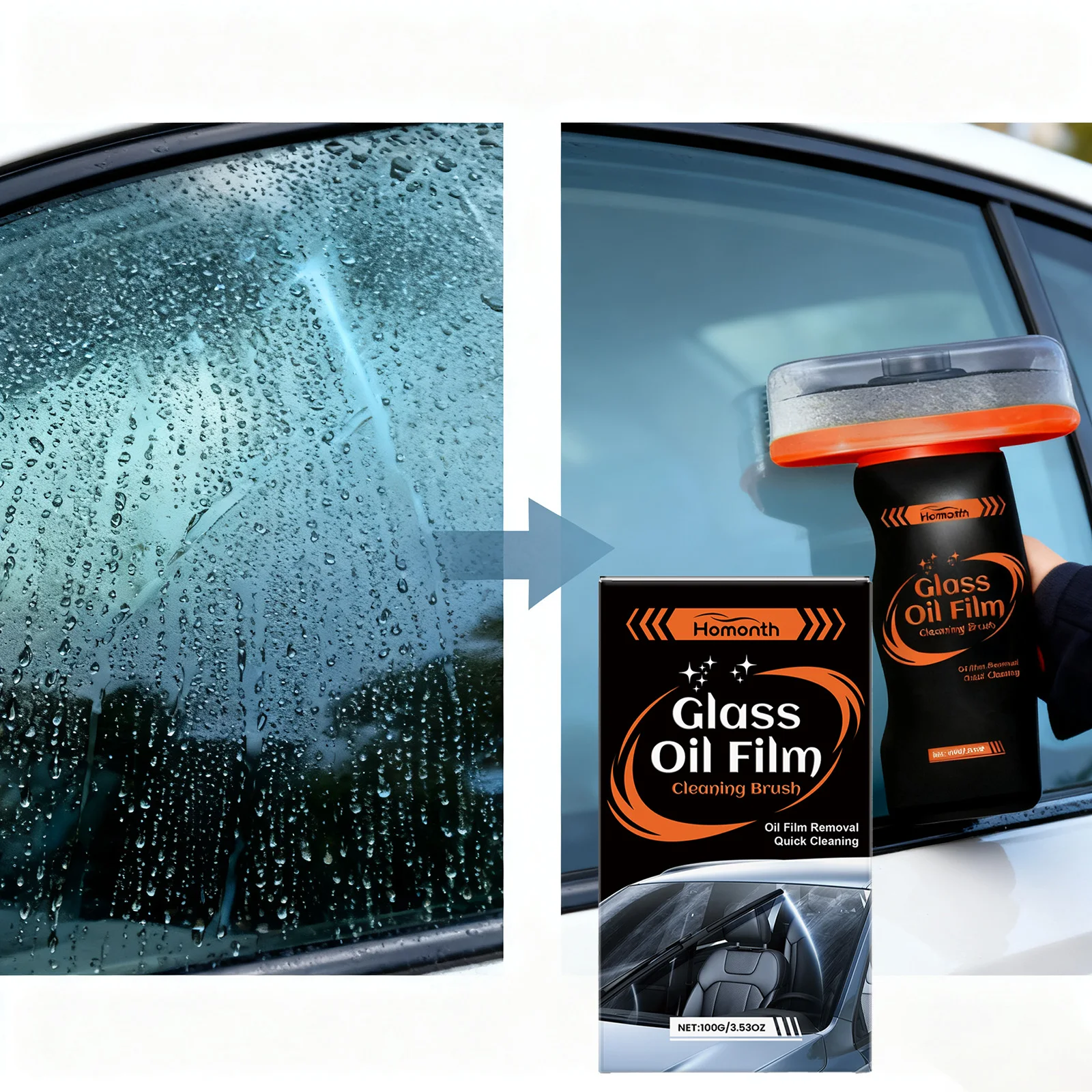 Car Glass Cleaner Kit Windshield Oil Film Remover Polishing with Water Repellent Coating for Auto Detailing Restore Clear Vision
