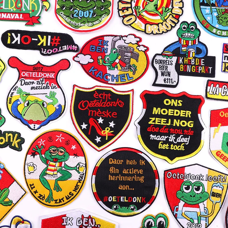 Haftowane naszywki Holandland Oeteldonk Emblemat Patch Holandia Karnawałowa żaba Haftowana naszywka na odzież Naprasowanki na naszywki DIY