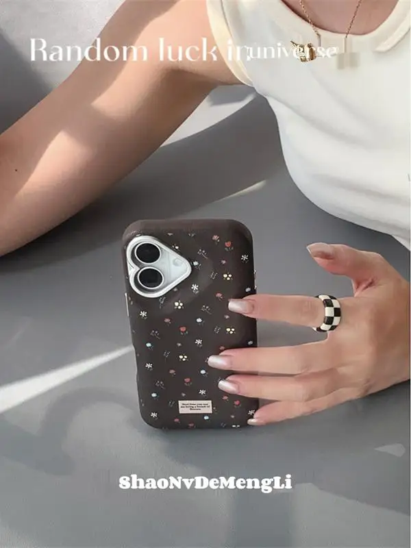 Funda de teléfono con flores para iPhone 13, funda para iPhone 16 Pro 11 12 14 15 Pro Max 16 15 Plus, textura de cuero de Color caramelo, funda a prueba de golpes