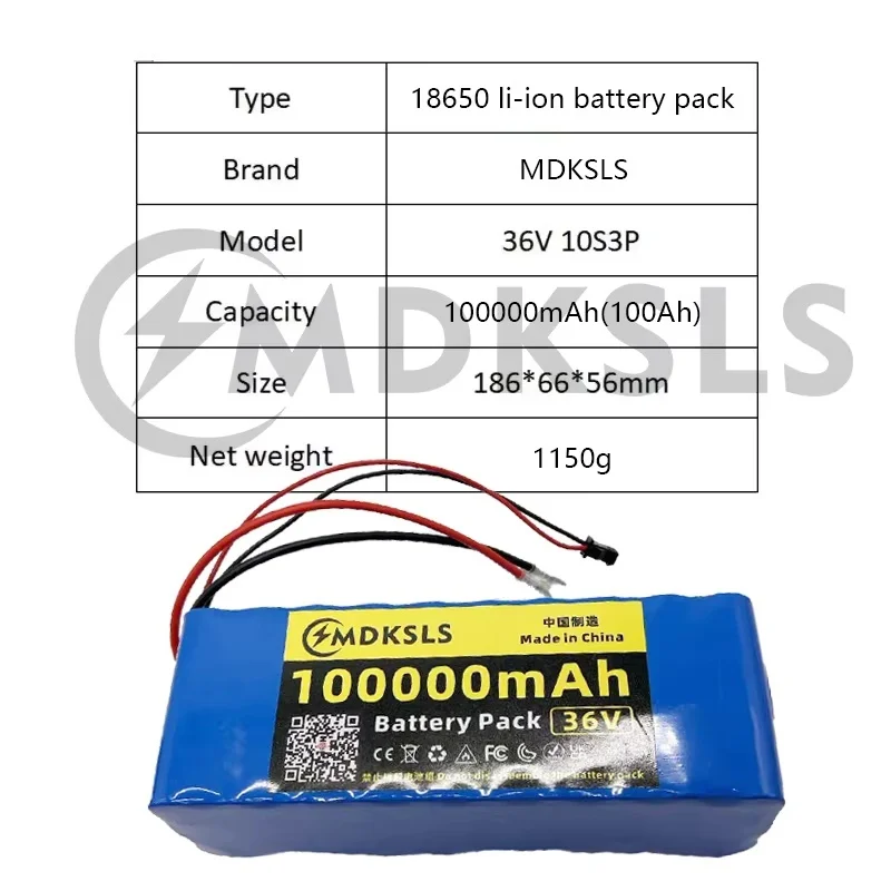 New 36V 100000mAh 10S3P 18650 Battery Pack built-in 15A BMS,Electric Scooter Lithium Battery 500W Electric Scooter Battery