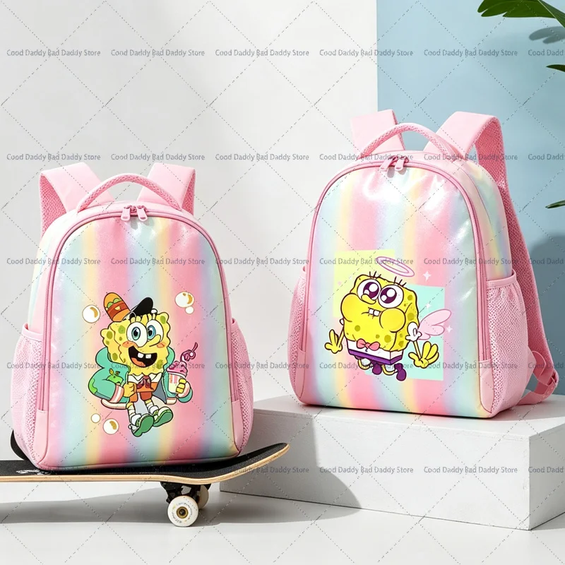 Rainbow Gradient Glitter SpongeBob SquarePants Kid Backpack Cute Cartoon Schoolbag Toddler Travel Daypack Gift for Girls Bookbag