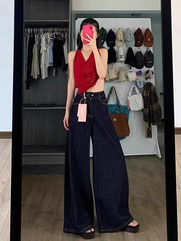 

plus Size American Sle Denim Jeans Women High Waist Loose Straight Leg Floor Length Pants Spring Autumn Seasonal Faion