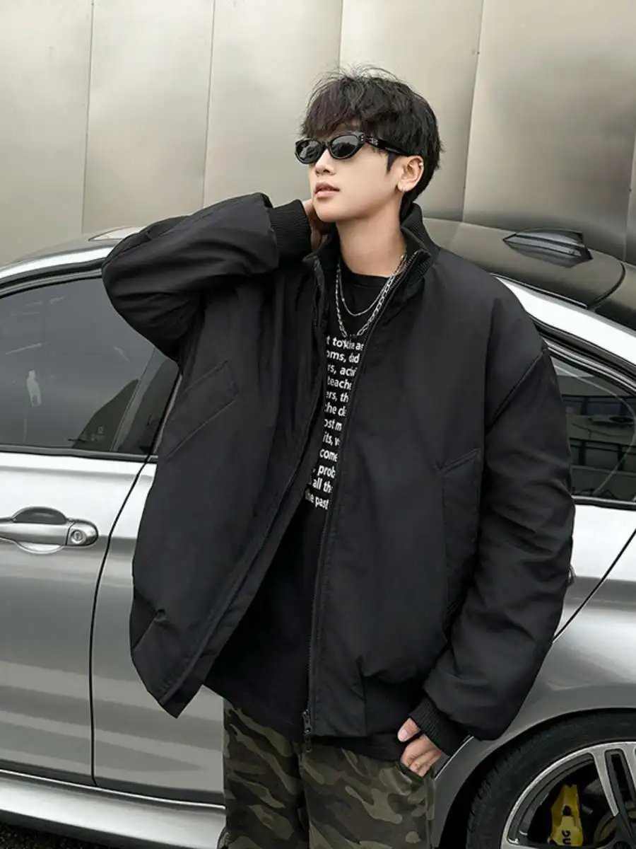 

Men's Winter Pilot Cotton Jaet Loose Fit Stand Collar Warm Casual Outerwear American Sle Long Zipper ket Decoration