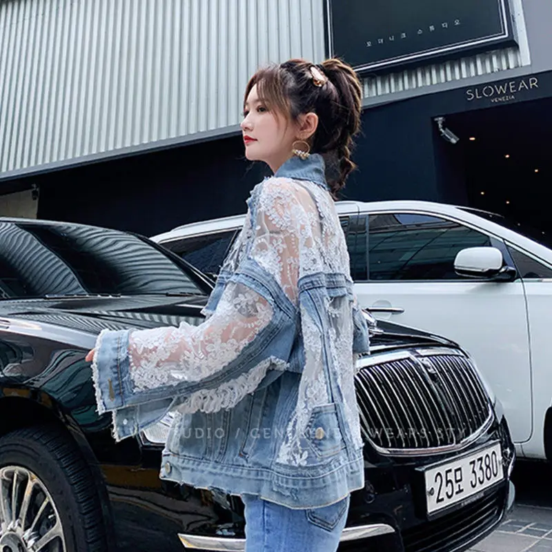 Mesh Embroidery Hole Denim Jacket 2025 Summer Lace Stitching Girlish Top - Image 6