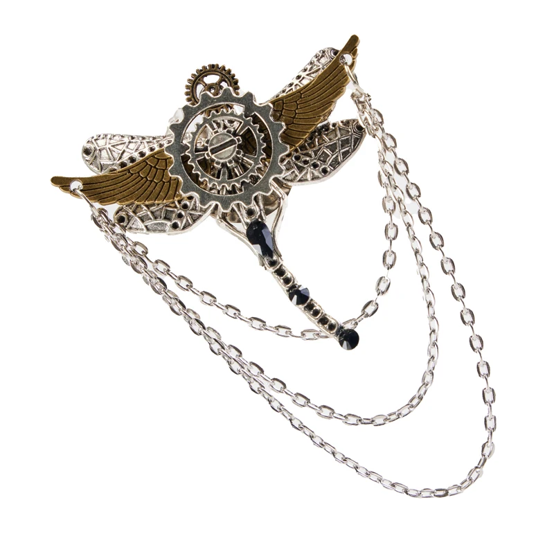 Steampunk Retro Dragonfly Badge Vintage uomo donna Punk Gears pettorale costumi da festa decori