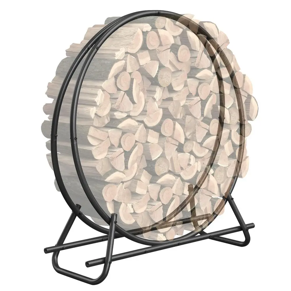 

Inch Metal Pipe Firewood Rack Circle Black Steel Log Holder for Indoor and Outdoor Use,Firewood Storage Organizer for Fireplace,