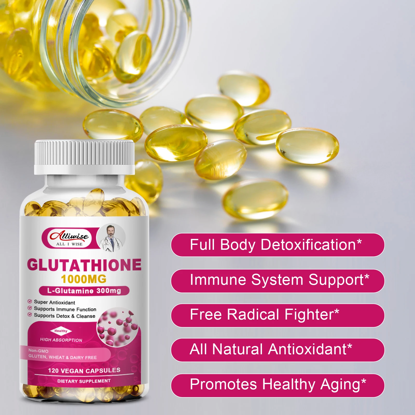 Alliwise Glutathione Supplement Liver Detox & Milk Thistle Lipoic Acid  Liver Detox Cleanse Immune Glutathione Skin Care