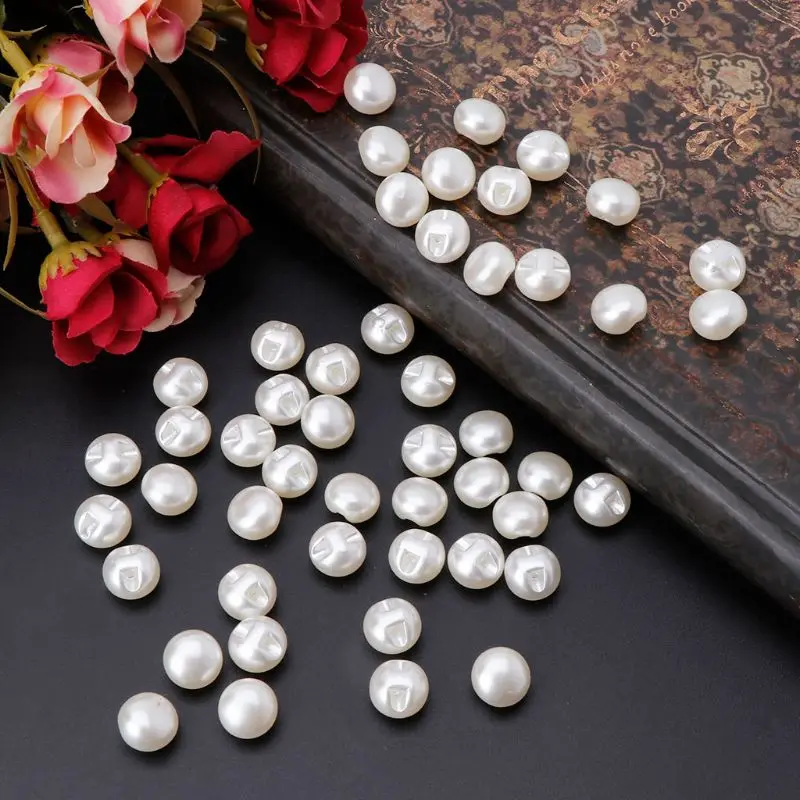 Sewing Pearl Buttons 50pcs White Clothing Scrapbooking Garment DIY Tool for Lipstick Eyeliner Makeup Brush Holder Beads