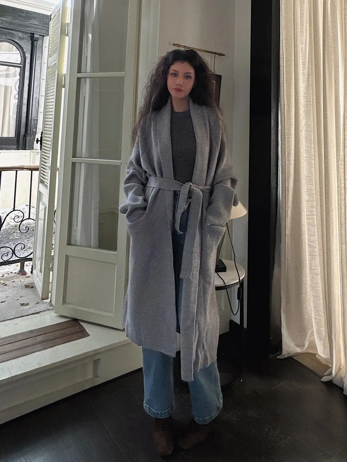 

Лимитированная серия: Вязаный кардиган большого размера с поясом, приталенный, коричневый, для повседневной носки, с длинными рукавами