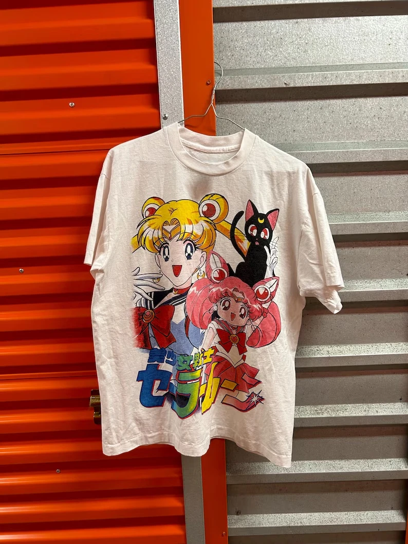 Camiseta de los años 90 con estampado Retro de Sailor Moon, camiseta de algodón de verano para hombres y mujeres, ropa de calle informal de tendencia, Top de manga corta para parejas de Hip Hop