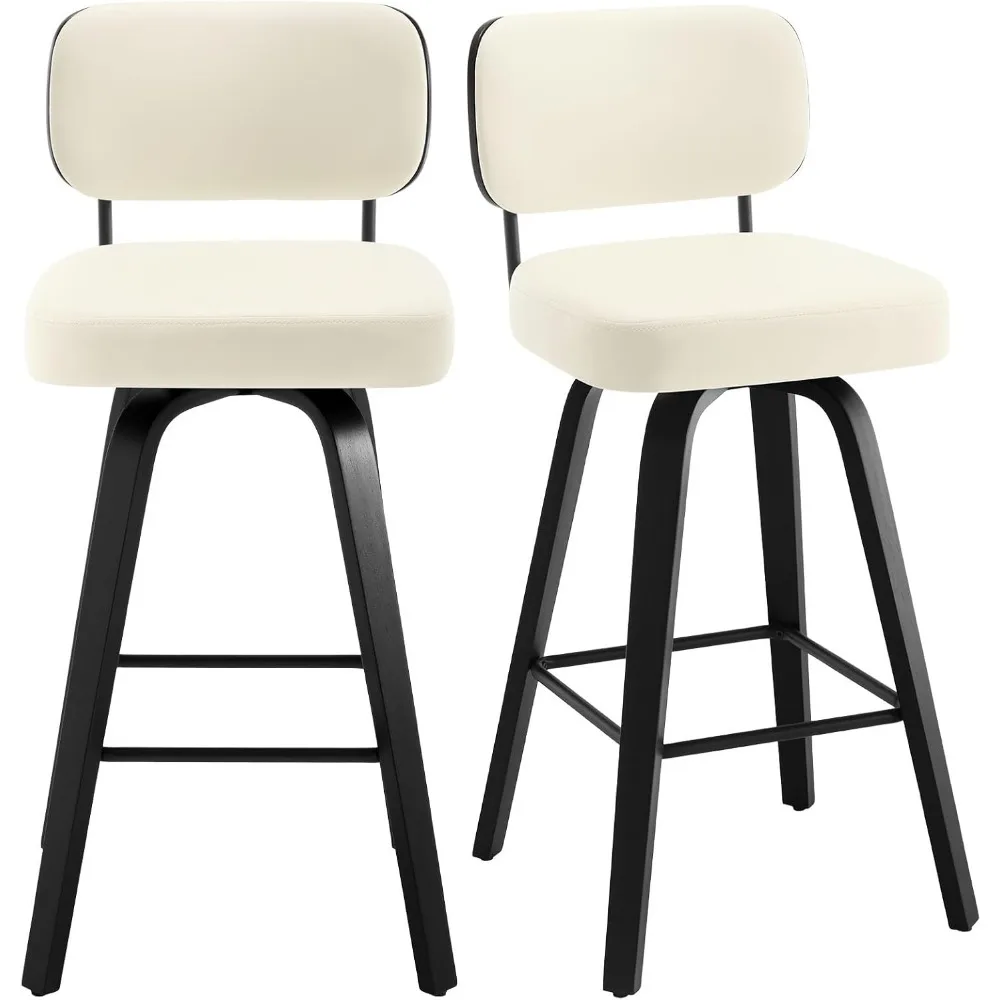 مجموعة مقاعد بار بارتفاع عداد دوار مكونة من 2، مقاعد للبار منجدة من الجلد الصناعي مع ظهر، كراسي بار بارتفاع المقعد مقاس 26 بوصة، مقعد جزيرة