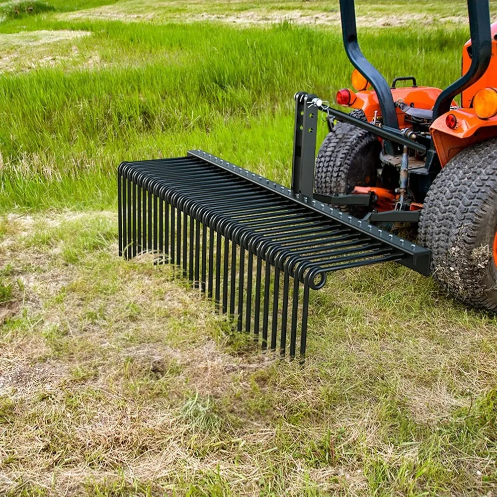 72 Steel Pine Straw Rake 32 Durable Springs Landscape Tractor Rake Attachments Powder Coated 3 Point Quick Hitch for T