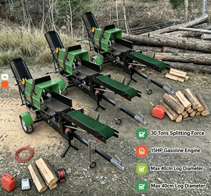 Customized Heavy Duty Powered Wood Processor Wood Cutting Machine Log Splitter Hydraulic 45T Wood Processor With Conveyor