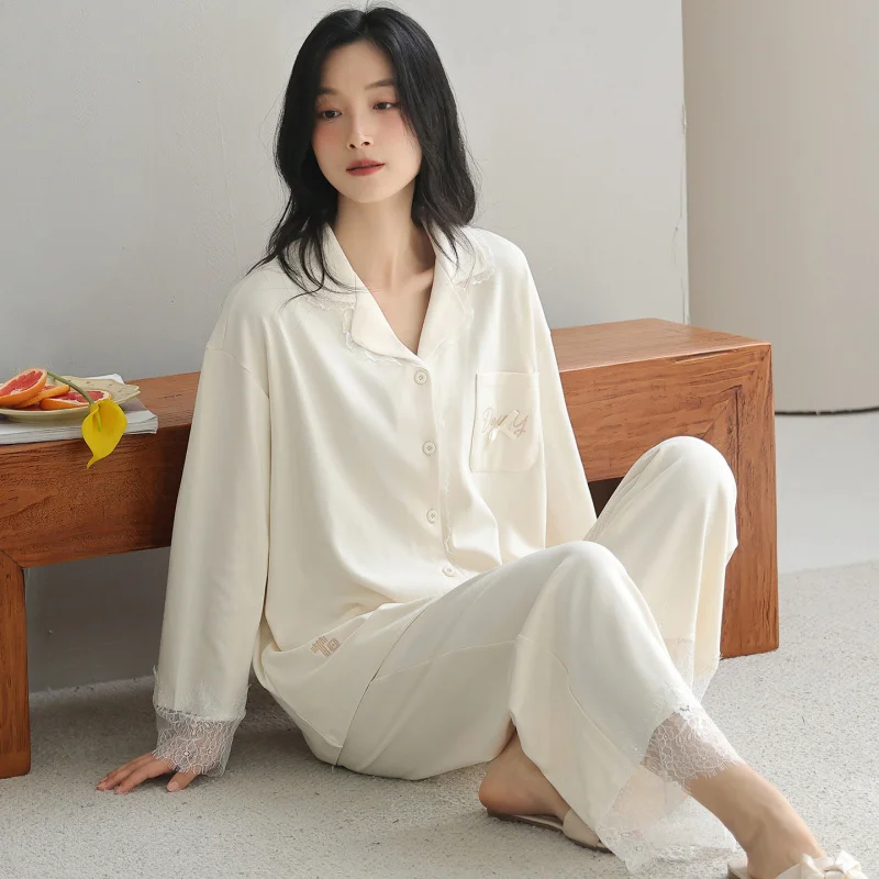 SURINew Women'S Spring And Fall Wrinkled Cloth Sweet Girl Students Long-Sleeved Casual Pajamas Homewear Set