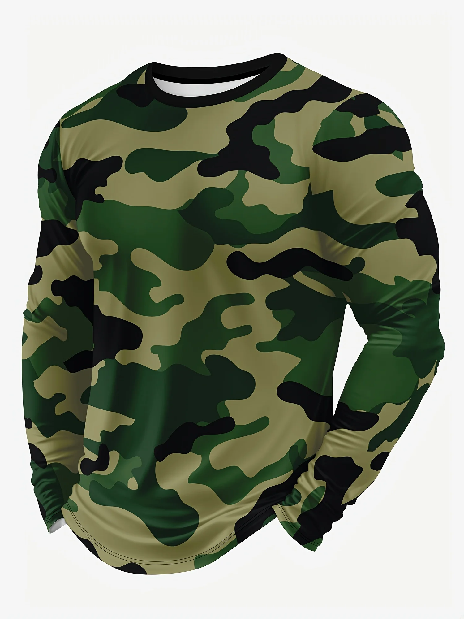 Vielseitiges Langarm-T-Shirt für Herren mit Tarnmuster |   Lässiges, modisches Oberteil mit Rundhalsausschnitt |   Ideal für tägliche Outdoor-Outfits