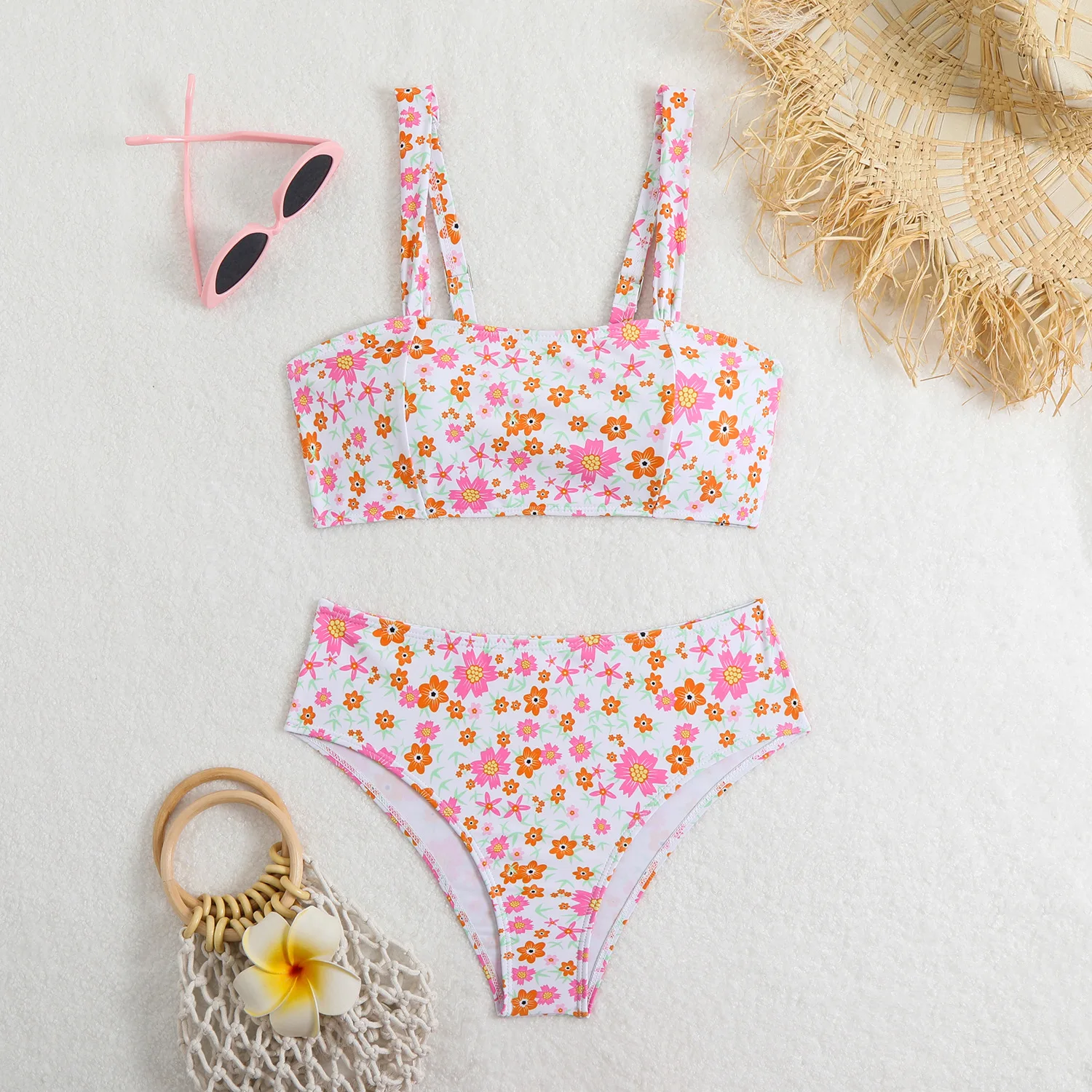 2026 New Sexy Floral 2Pcs Bikini High Waist Slimming Women's Swimsuit Separate Set Attractive Lady's Beachwear from Mainland Chi