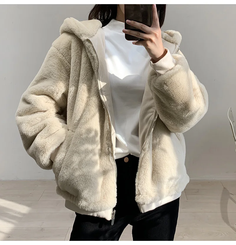 Double-Sided Wear Pilot Jacket Lamb Fur Thickened Deer Suede Coat Warm Fashionable Winter  Commute Style Loose Fit with P...