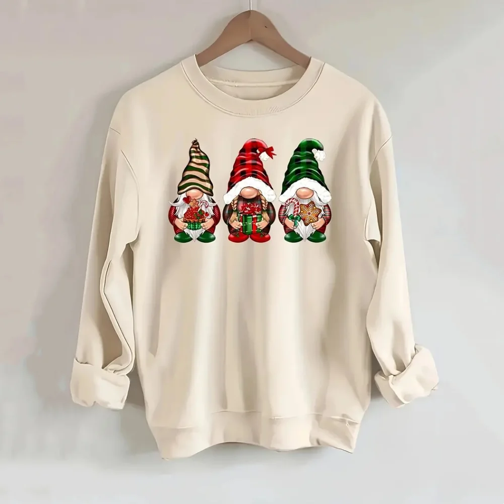 Christmas Cartoon Women\'s Hoodie Autumn/Winter Round Neck Long Sleeved Party Christmas Tree Print Design Cheap Clothing 2024 New