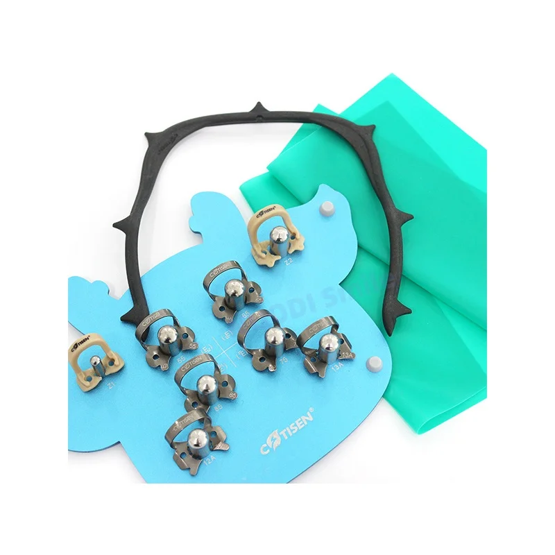 1 Set Dental Rubber Dam Kit for Child with Dam Sheet Clamps Frame Stainless Steel Endodontic Barrier Clip Holder Dentist Tools