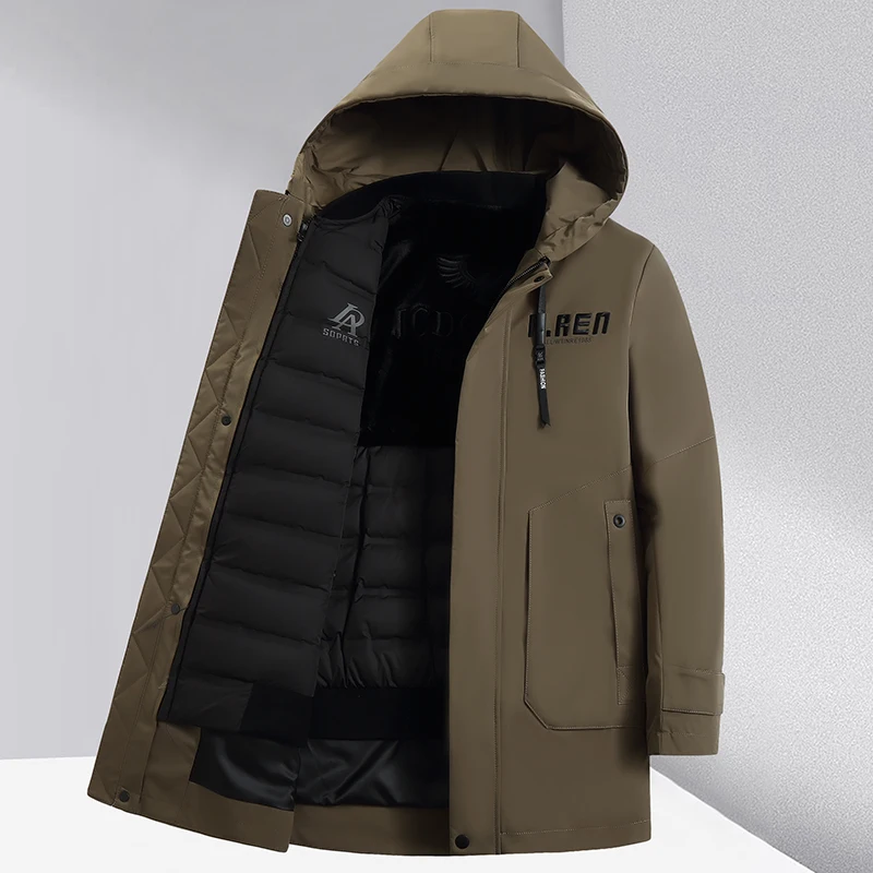 Winter Black Khaki Removable Mink Lnner Liner Long Pie OverMen's Coat Business Casual Warm Down Jacket Men Drop Ship