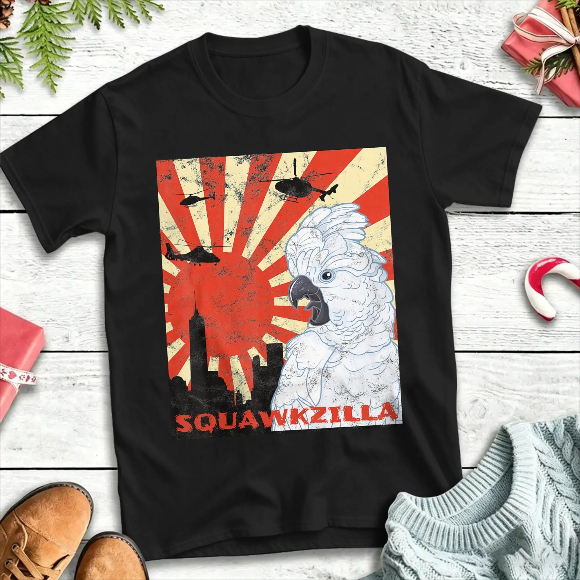 Squawk Zilla Umbrella Cockatoo T Shirt Male  Y2K Basic T Shirts Summer Breathable Fashion Tee Shirt Hot Sale Oversize Clothes