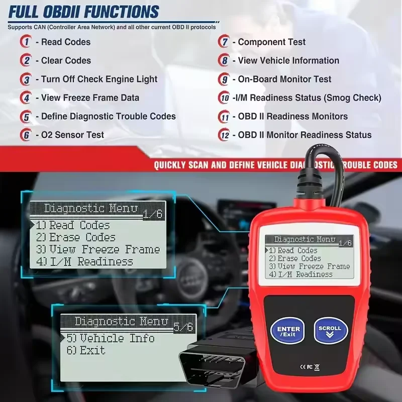 MS309 Car Fault Code Reader Accurate Engine Diagnostic Scanner Tool Read &Erase Fault Code OBD2 Scanner 16 Pin Universal Version