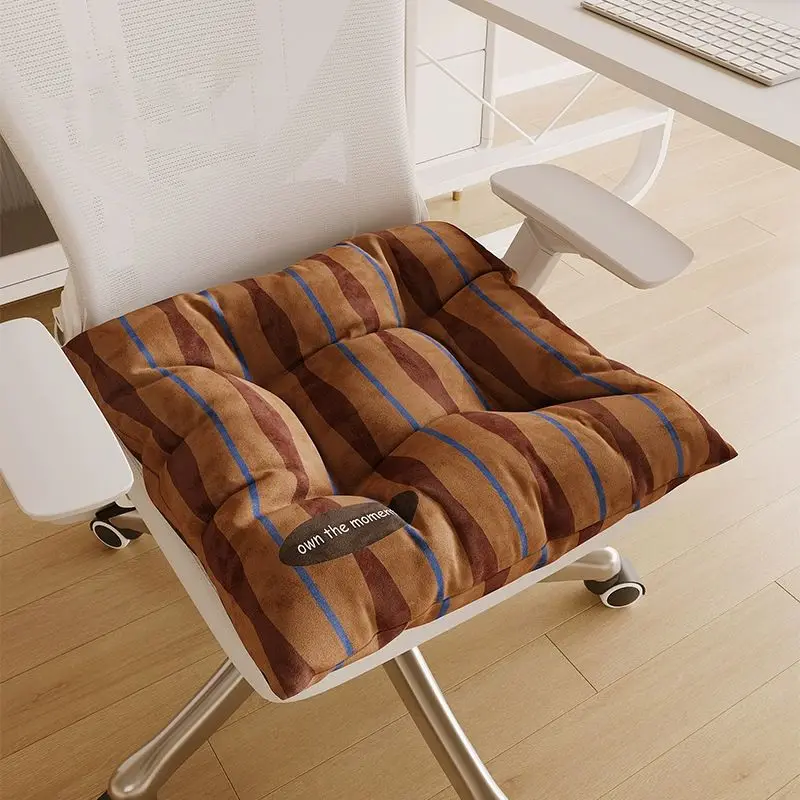 Soft Plush Striped Seat Cushion Thickened Non-Slip Comfortable Padded Pad for Office Chair Home Desk Gaming Seats Adults Relieve