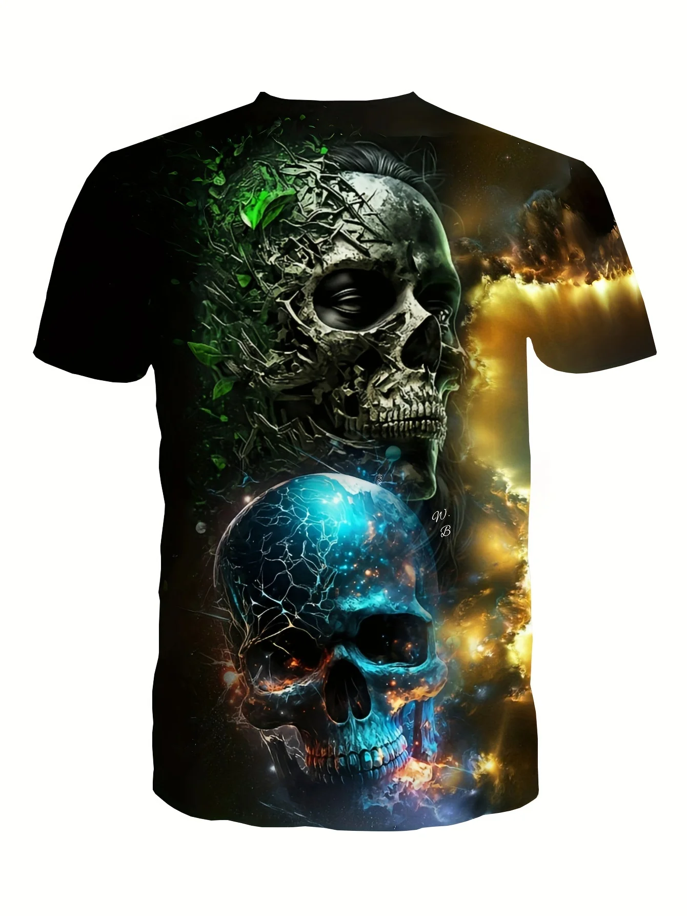 Cool Skulls Pattern 3D Printed Crew Neck Short Sleeve T-shirt For Men, Casual Summer T-Shirt For Daily Wear And Vacation Resorts