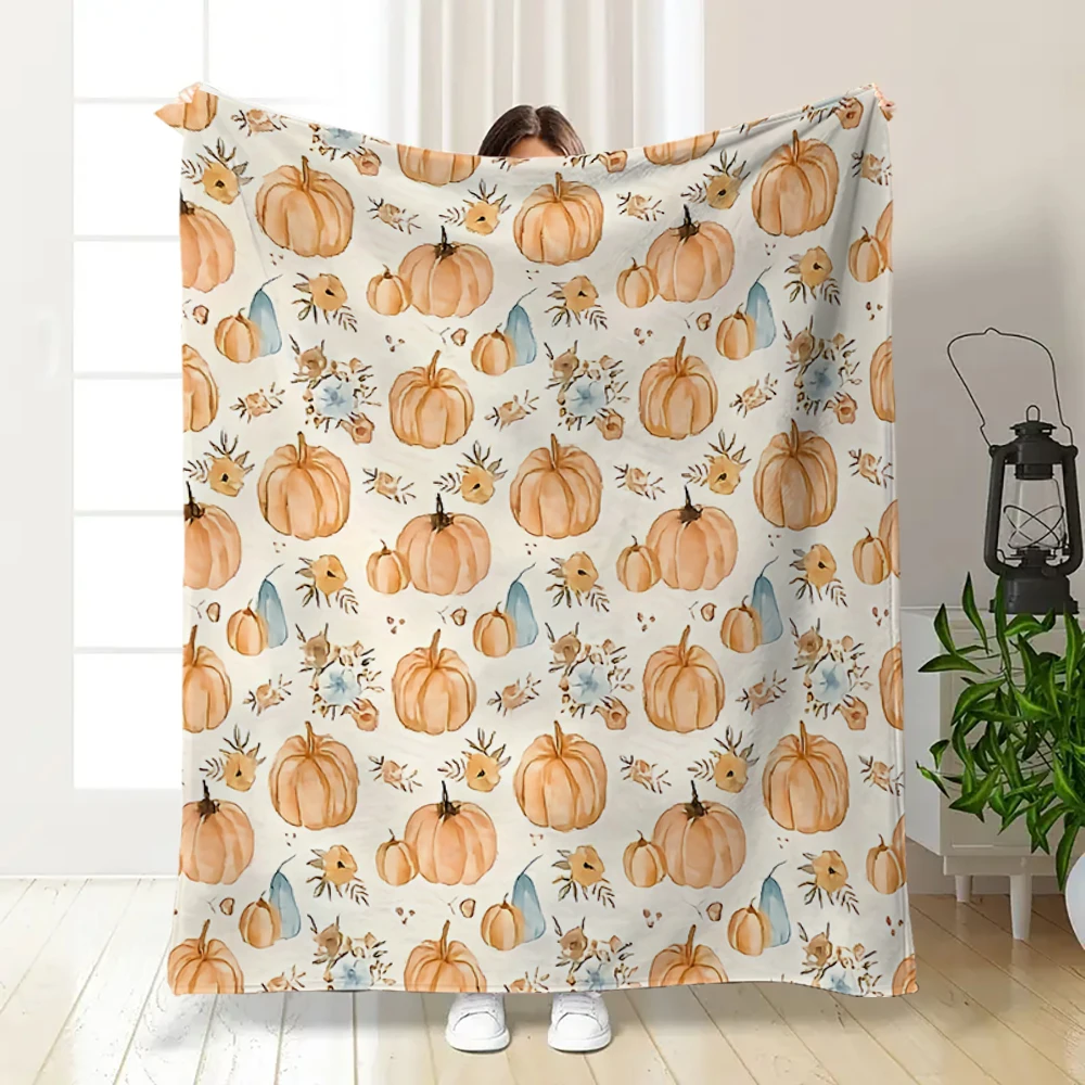 1 Piece of Hand-Painted Pumpkin Blanket in a Gentle Style, Full of Autumn Vibes, Perfect for Thanksgiving Home Decor