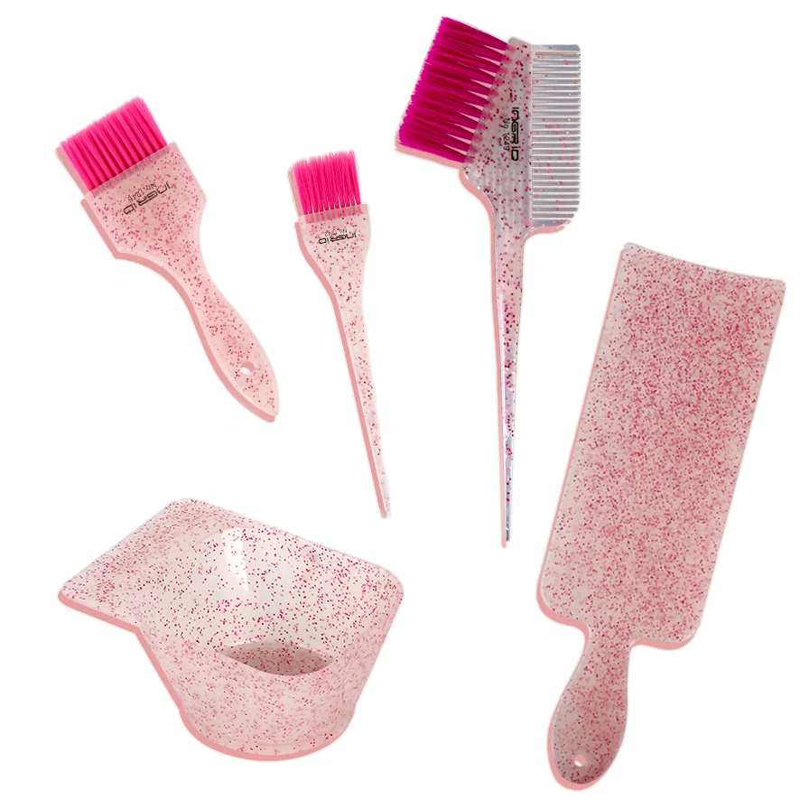 5pcs Hair Brushes Board Bowl Set for Dyeing Color Bleach Highlight Crystal Glitter Hairbrush Applicator Extra Long Plate 1827