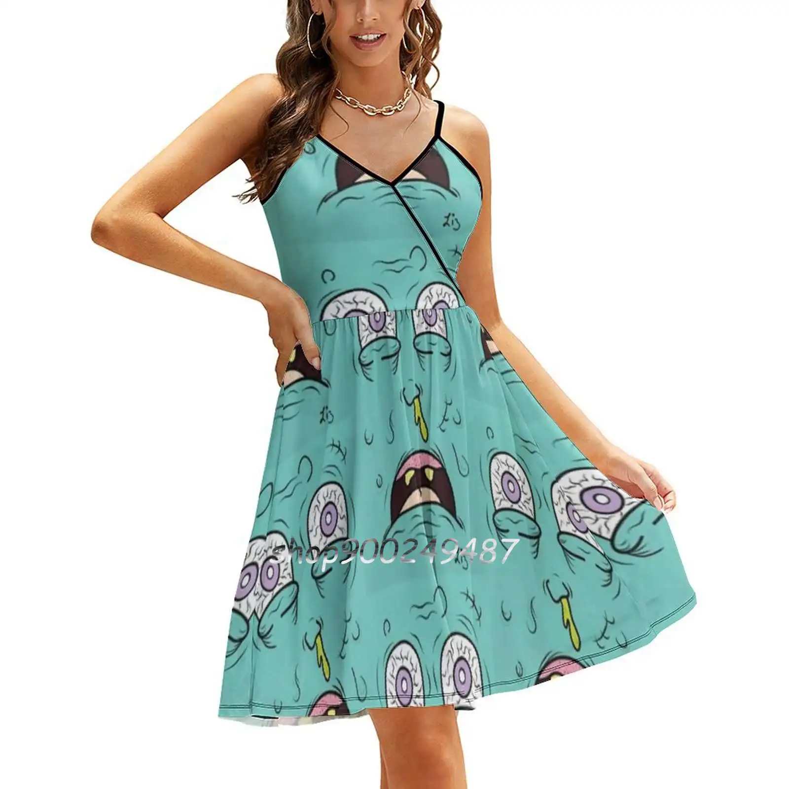 Snot Sweet Summer Casual Sling Dresses Korean Women Sexy Sundress Monster Pastel Horror Weird Creepy Cute Funny Goth Punk