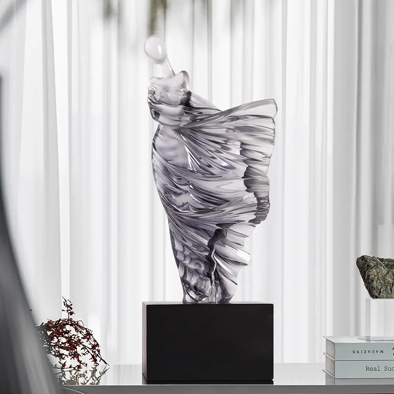 A Light Luxury High-end Grey Semi-transparent Figure Art Sculpture Ornament. Living Room Wine Cabinet, Office Desktop Handicraft