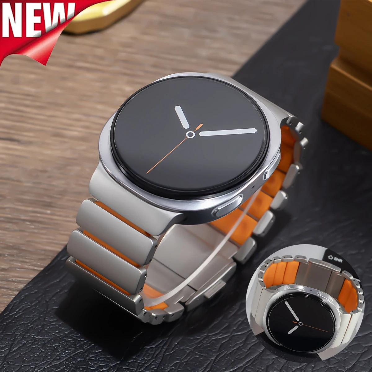 Pulseira de silicone e titânio para Samsung Galaxy Watch 8 40/44mm, bracelete magnético de metal de luxo para Samsung Watch 8 Classic 46mm