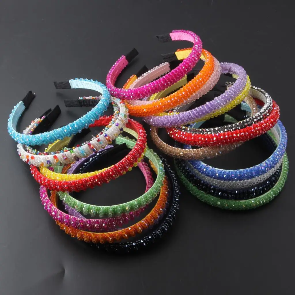 Hot Selling Korean Version Rhinestone Headband Hand-woven Beaded Headband Sponge Elastic Headband Women's Hair Accessories 888