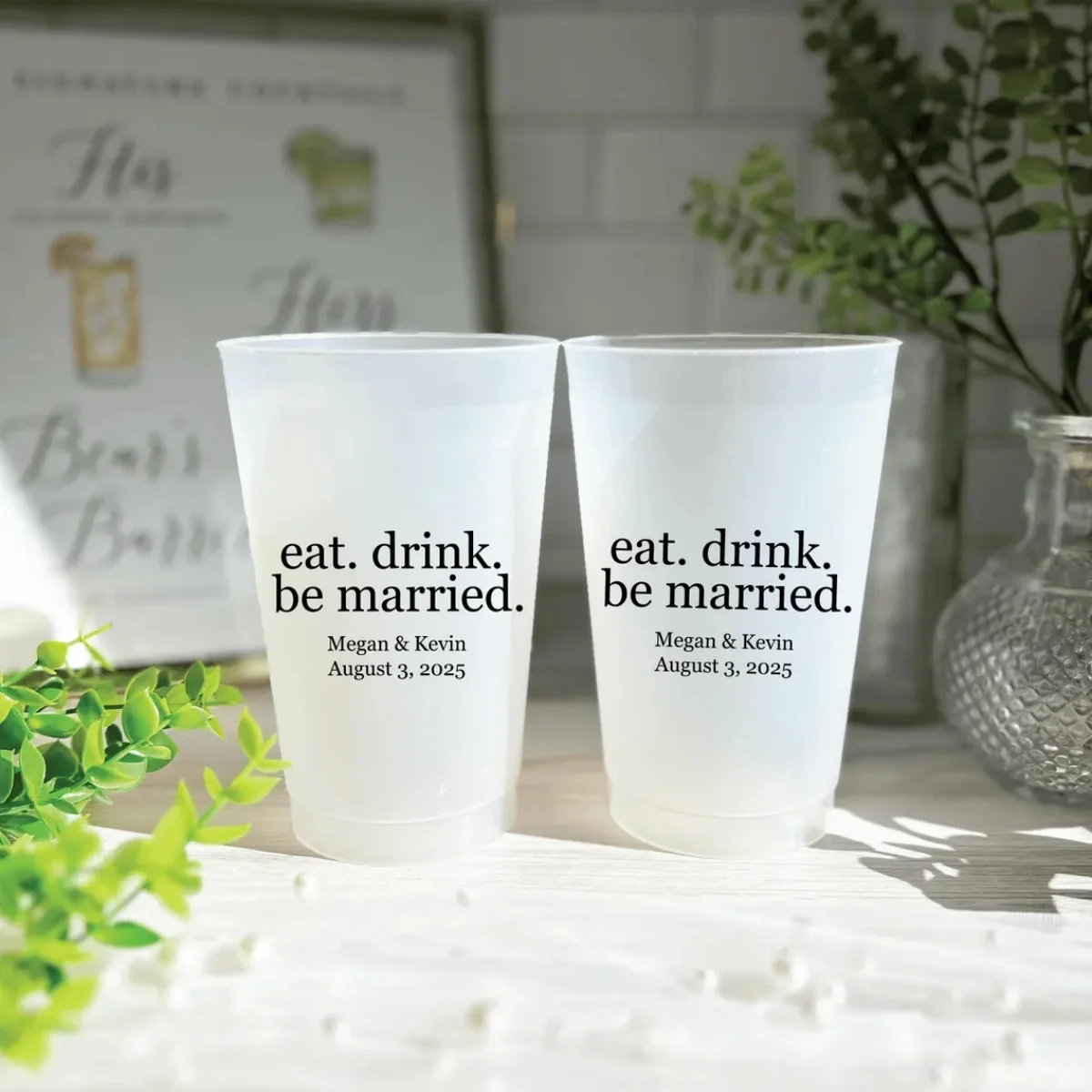 10/50 أكل مشروب Be Married أكواب الزفاف - أكواب بلاستيكية بلوري مخصصة، ديكور الزفاف، هدايا الزفاف، استقبال الزفاف دكتور #2