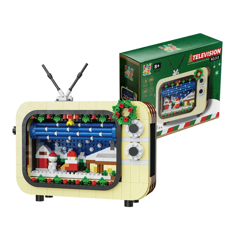 Juego de TV de Navidad, montaje de bloques de construcción, modelo de televisión creativo DIY, bloques, juguete educativo para niños, regalo de decoración del hogar