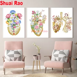 3 pieces Diamond Painting Brain Heart Lung Anatomy Full Round Drill 5D Diamond Embroidery Rhinestone Mosaic Medical Room Decor,