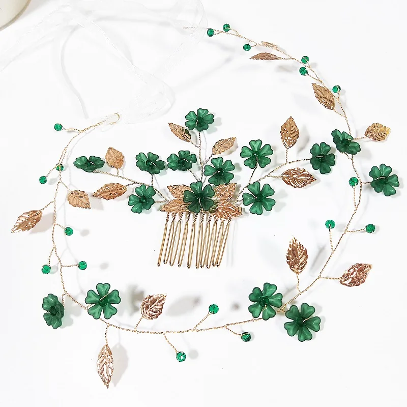 Green Wedding Hair Combs Bride Hair Jewelry For Women Pearl Flower Leaf Hairpins Girls Party Hairbands Tiaras Noiva Hair Jewelry