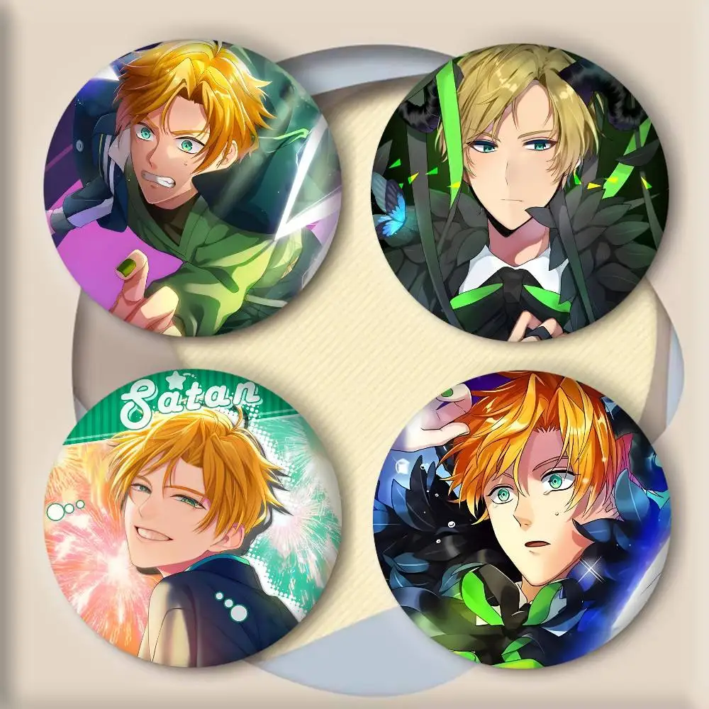 Anime Game O-Obey Me Satan Badges Round Cosplay Pin Bag Decor Fans Collect Friends Gifts Brooch