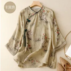 Chinese Style Casual Shirt Women New Arrival 2024 Summer Vintage O-neck Floral Print Loose Female Tops Shirts B3785