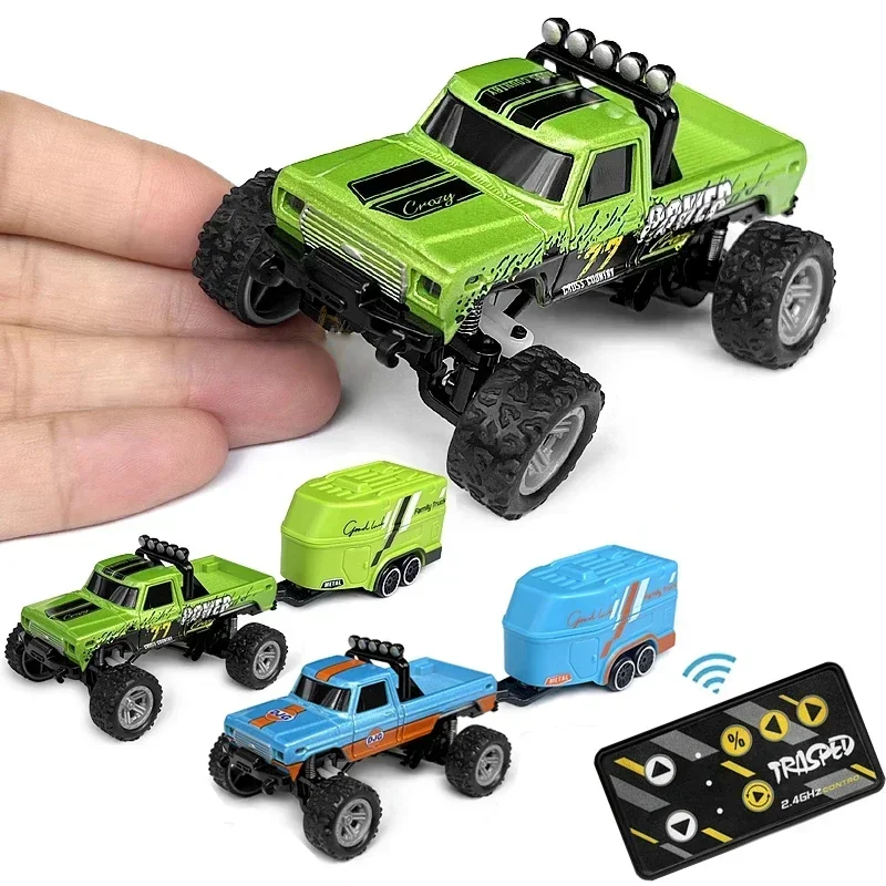 RC1/64 mini off-road climbing car, with a cool and stylish appearance and shock absorption function. It's a children's toy.