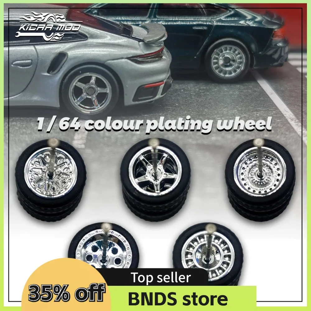 

KicarMod 1/64 Model Car Retro Wheels 5 Sets for Hotwheels Rubber Tyres with Printing（Tyres Detachable）Electroplating Process