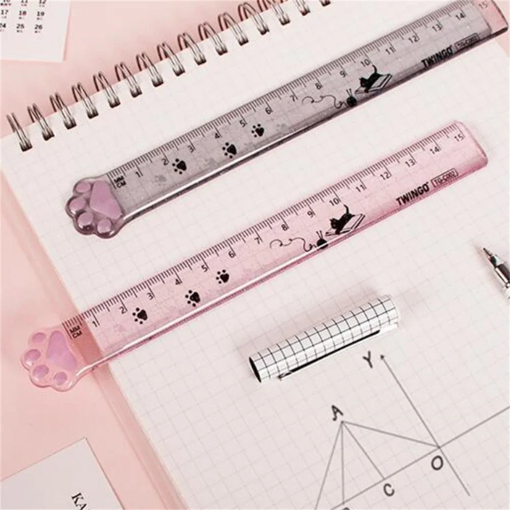 Kawaii Cat Paw Plastic Straight Rulers Stationery Cute Funny Drawing Gift Korean Office School Measuring Drawing Student Tools