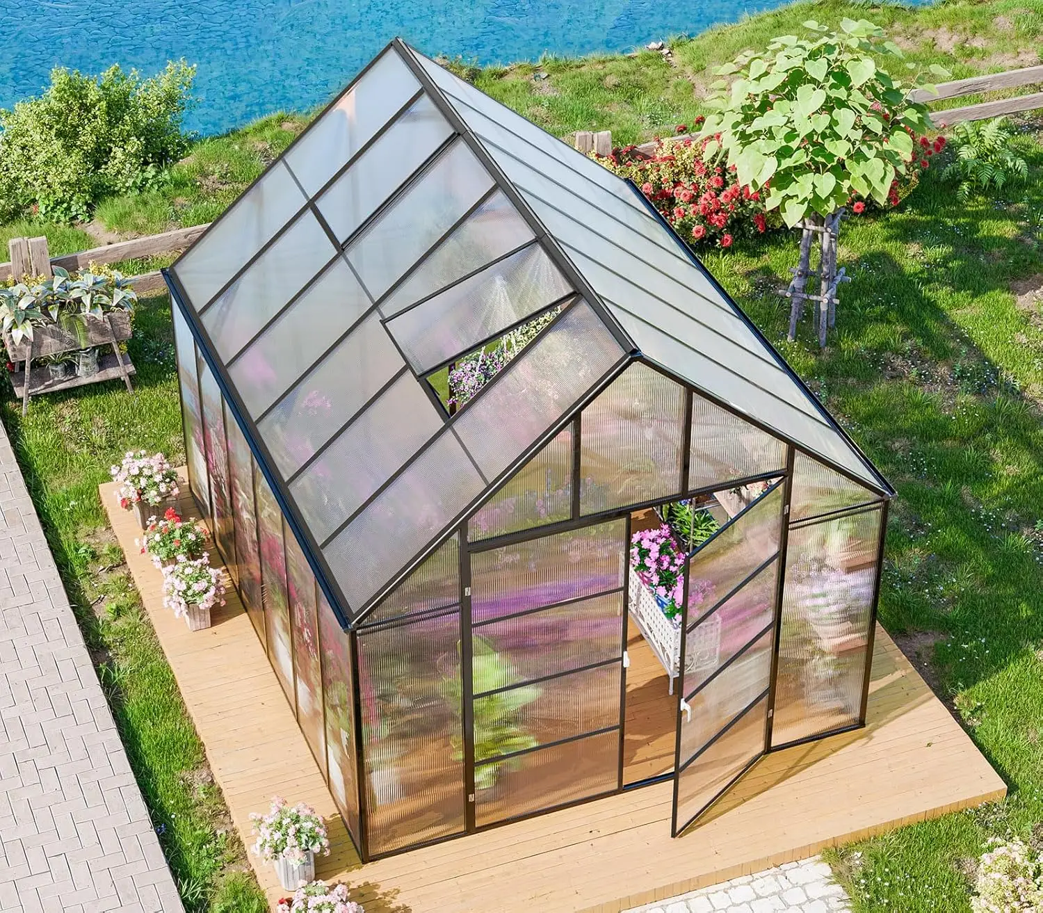 10X12 Ft Polycarbonate Greenhouse, Greenhouses For Outdoors, Green House Kit, Walk In Green Houses For Backyard Outside Garden,